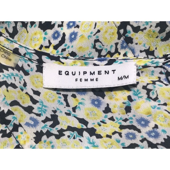 Equipment Femme Floral Print Sleeveless Midi Dress Yellow Black Blue M - Picture 5 of 12